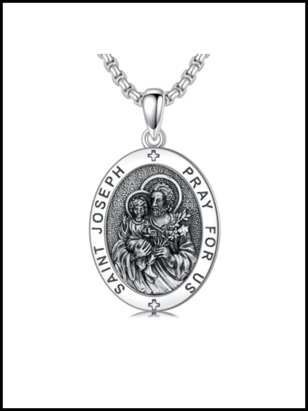 925 Sterling Silver St. Joseph Pendant Necklace with Stainless Steel Chain